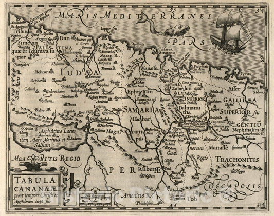 Historic Map : Palestine, Tabula Cananaeae prout tempore Christi et Apostolorum divisa fuit, 1607 Atlas , Vintage Wall Art