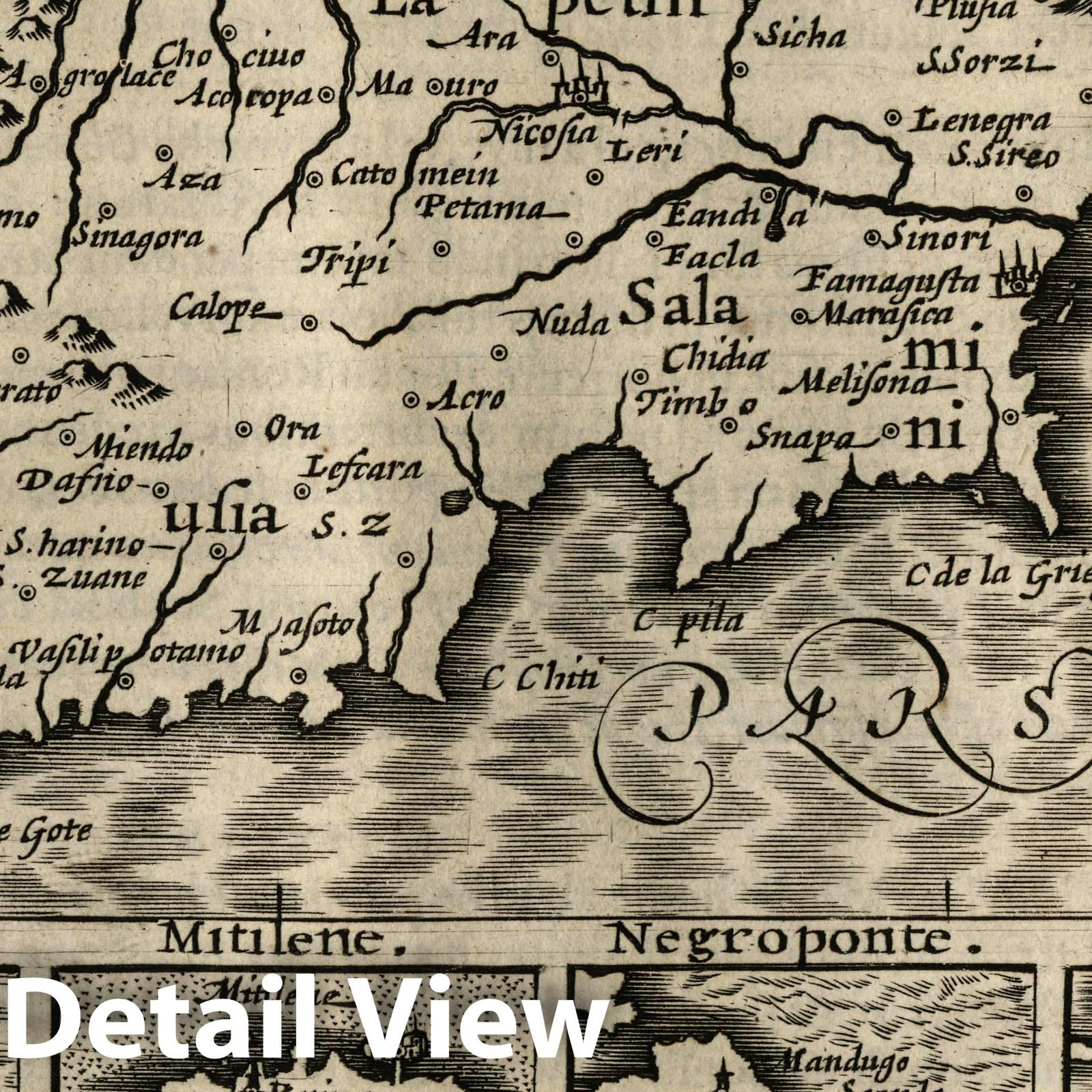Cyprus with Greek Islands Insets - River Map, 1607 - Historical Map Print