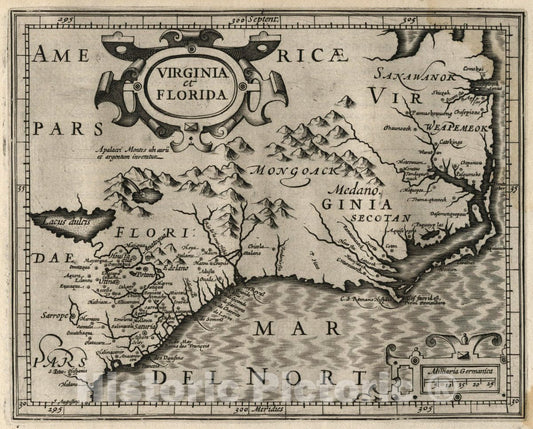 Historic Map : Virgina, , North America Virginia et Florida. (to accompany) Atlas Minor Gerardi Mercatoris, 1607 Atlas , Vintage Wall Art