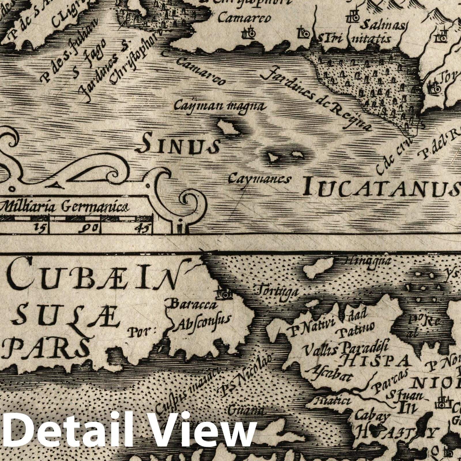 Cuba, Hispaniola, Jamaica, Puerto Rico - River Map, 1607 - Historical Map Print