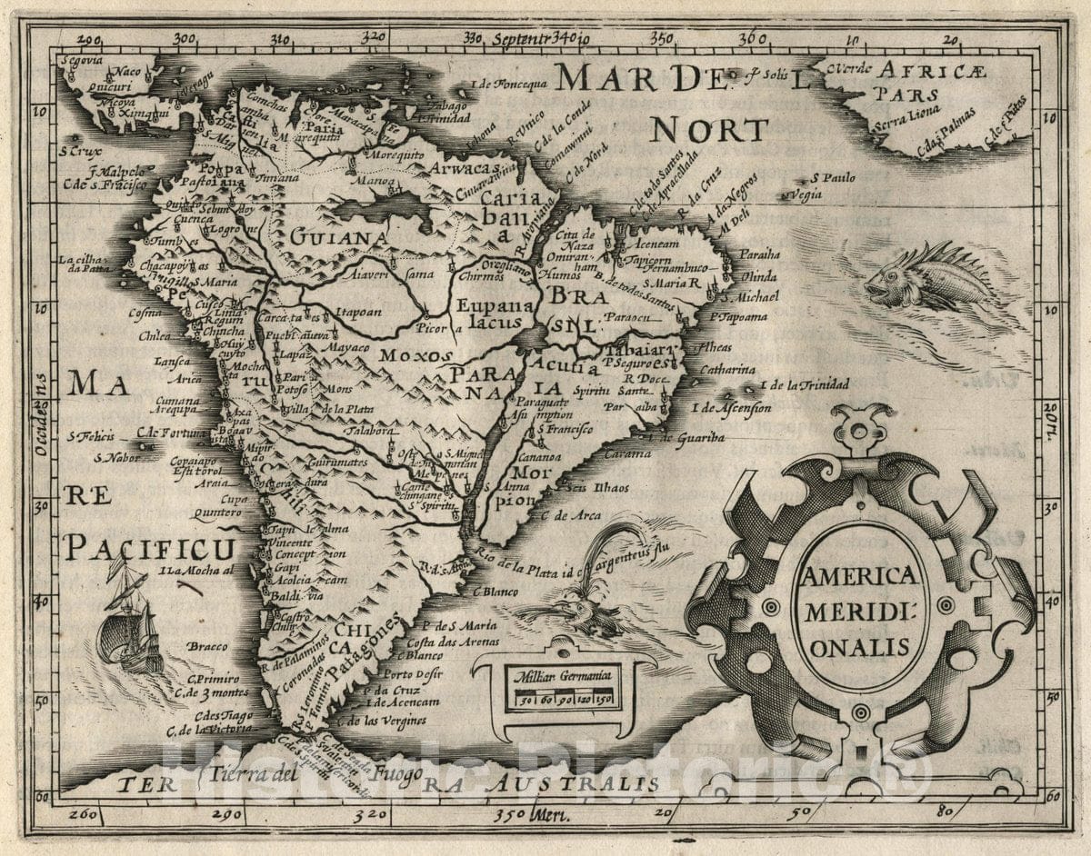 Historic Map : America Meridionalis. (to accompany) Atlas Minor Gerardi Mercatoris, 1607 Atlas - Vintage Wall Art
