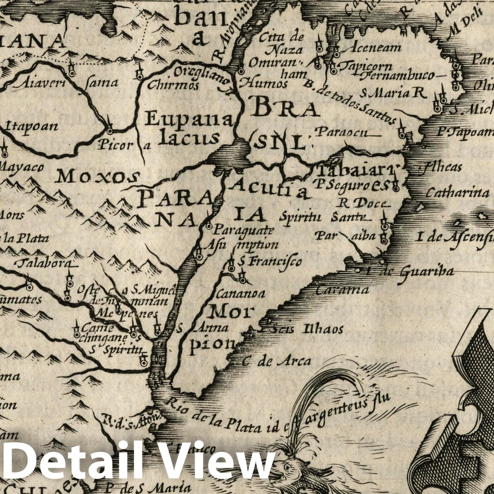 South America - River Map, 1607 - Historical Map Print
