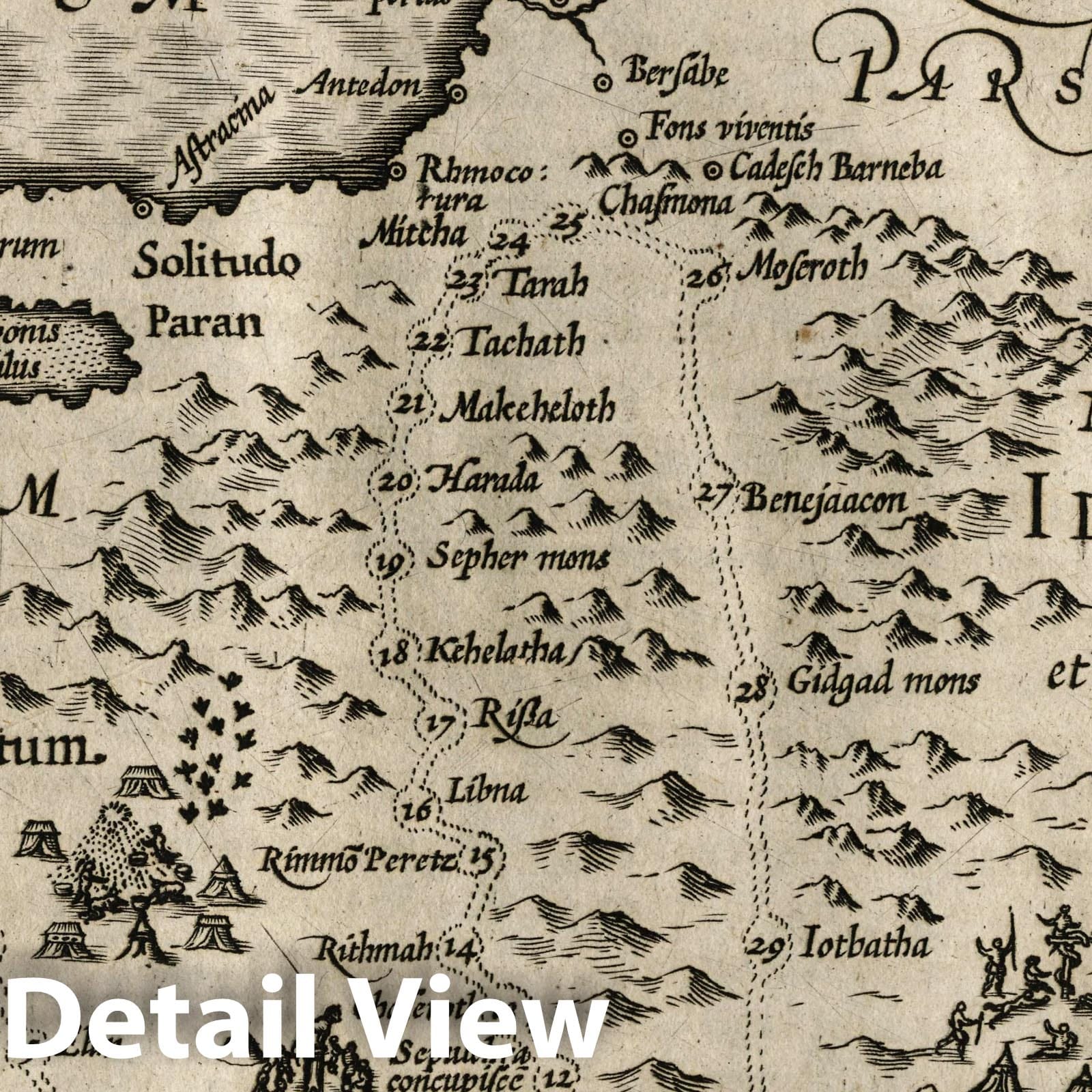Holy Land - Exodus Route, 1607 - Historical Map Print
