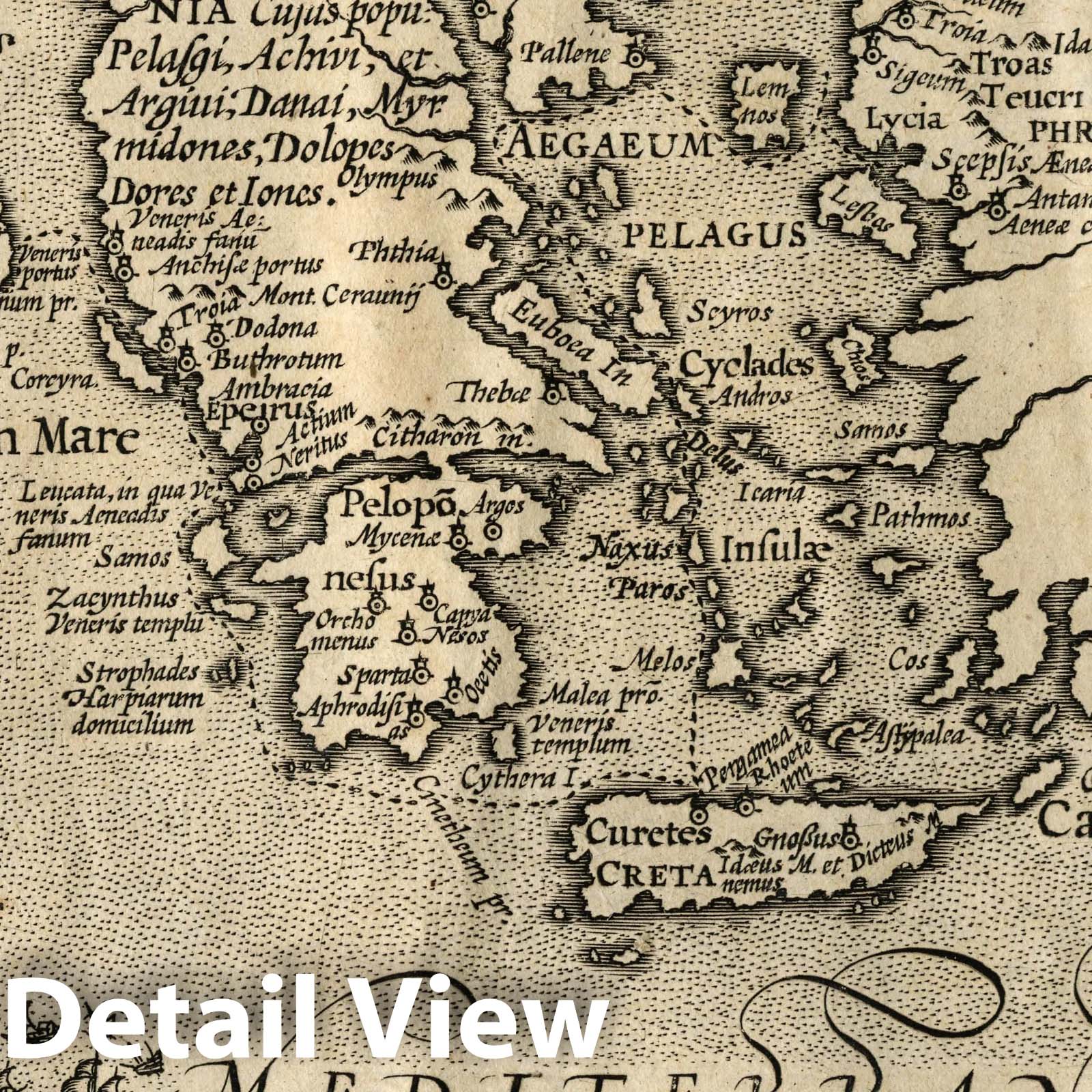 Eastern Mediterranean - Journey of Aeneas, 1607 - Historical Map Print