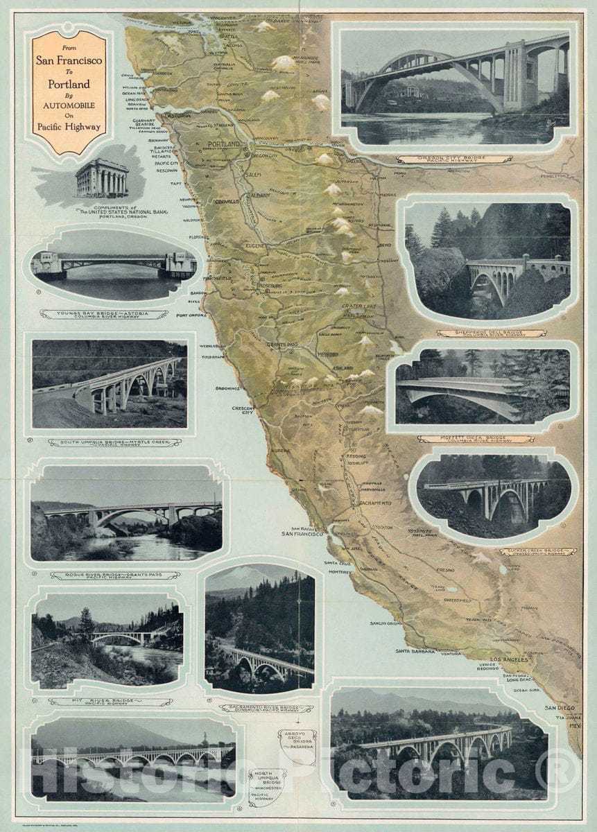 Historic Map : from San Francisco to Portland by Automobile on Pacific Highway, 1930 Vintage Wall Art