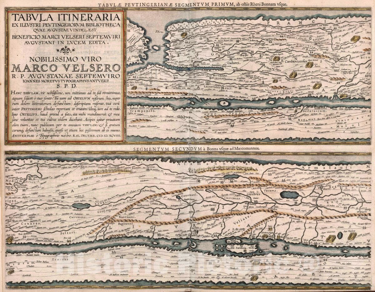 Historic Map : Tabulae Peutingerianae segmentum primum, 1619 Atlas - Vintage Wall Art