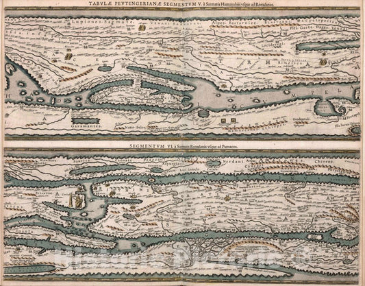 Historic Map : Tabulae Peutingerianae segmentum V & VI, 1619 Atlas - Vintage Wall Art
