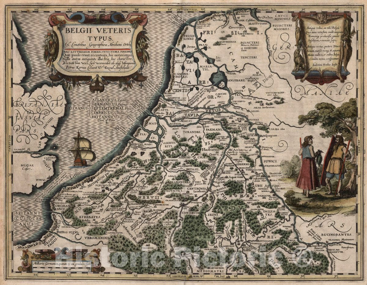 Historic Wall Map : Belgii veteris typus. Abrahami Ortelii. Geographieae veteris. Tabvlae Aliqvot. Theatri geographiae veteris : tomus posterior, 1619 Atlas - Vintage Wall Art