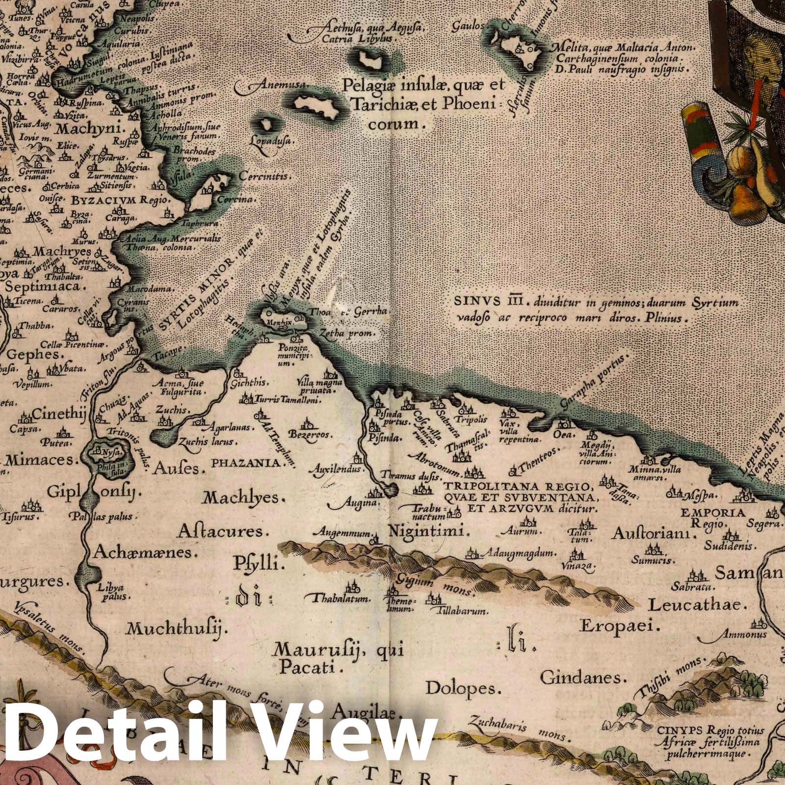 North Africa, Tunisia, Carthage 1590 Historical Map Print