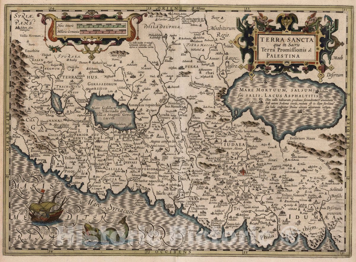 Historic Map : Palestine, Terra Sancta : quae in Sacris Terra Promissionis olim Palestina, 1619 Atlas , Vintage Wall Art
