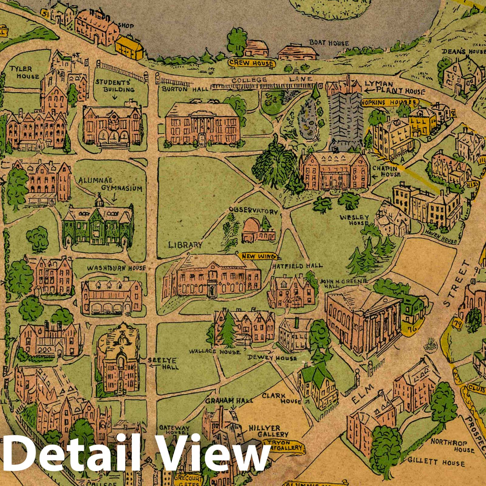 Smith College Campus Northampton Massachusetts - Pictorial Map, 1938