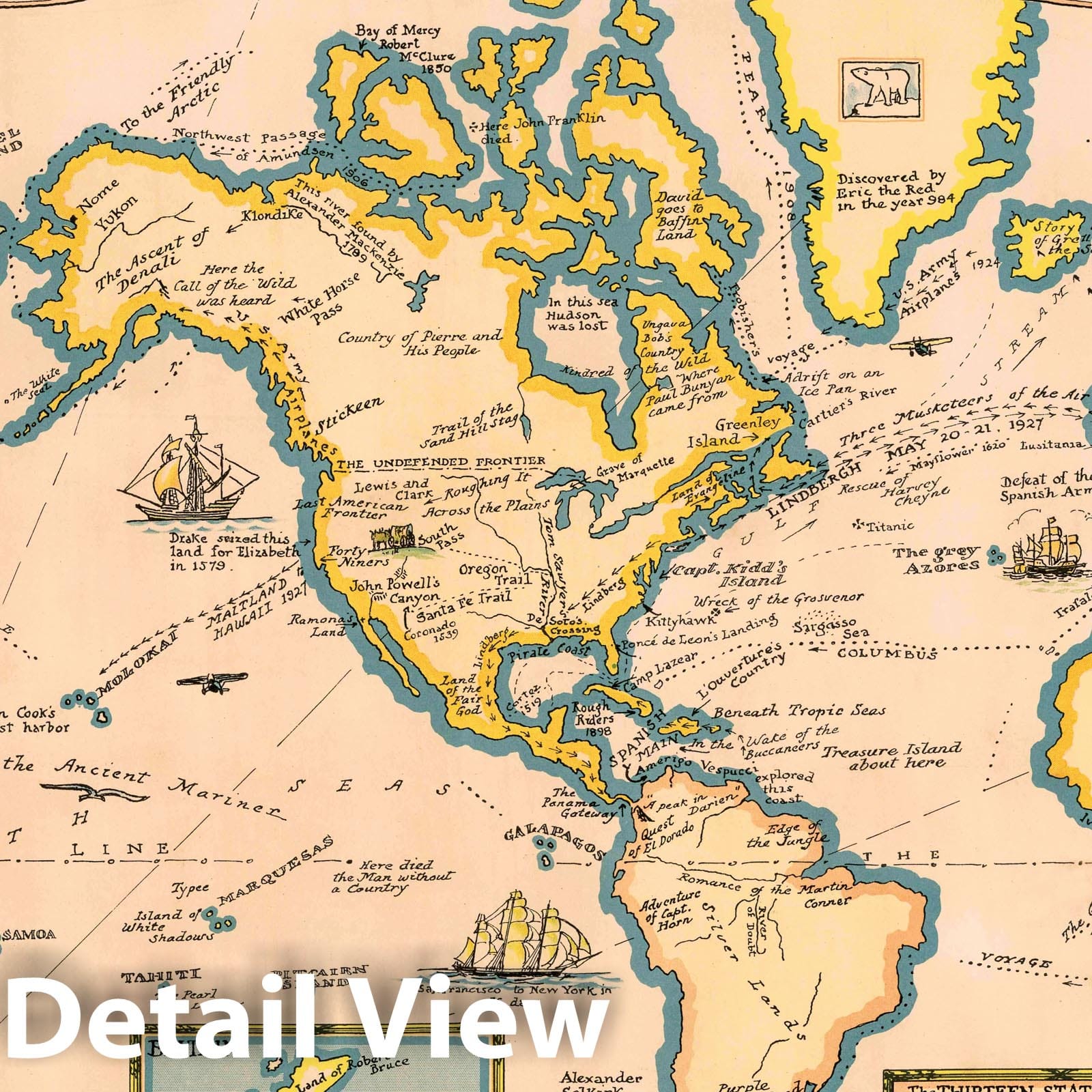 Map of Great Adventures - Pictorial Map, 1928 - Historical Map Print
