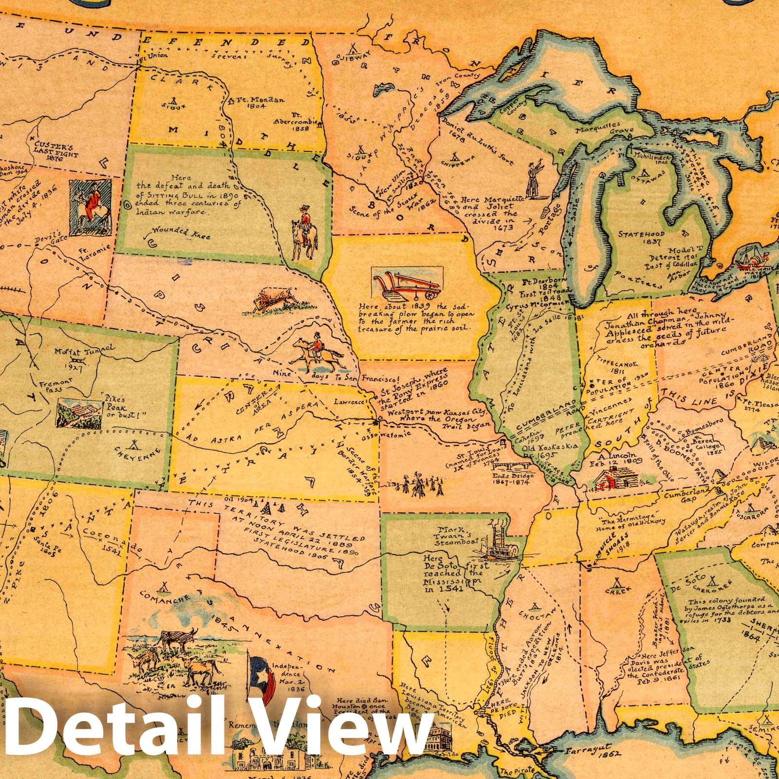 United States - Pictorial Map, 1930 - Historical Map Print