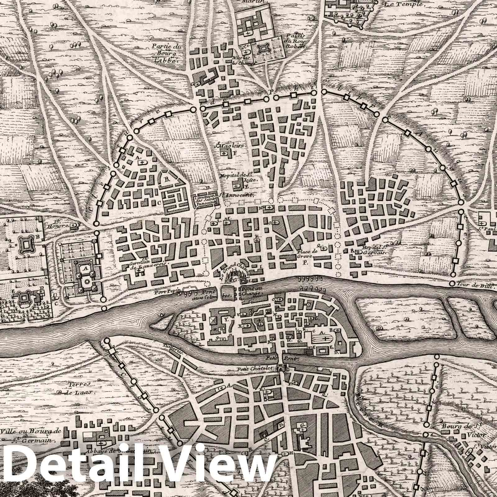 Paris Under Philip Augustus - Historical Map, 1705