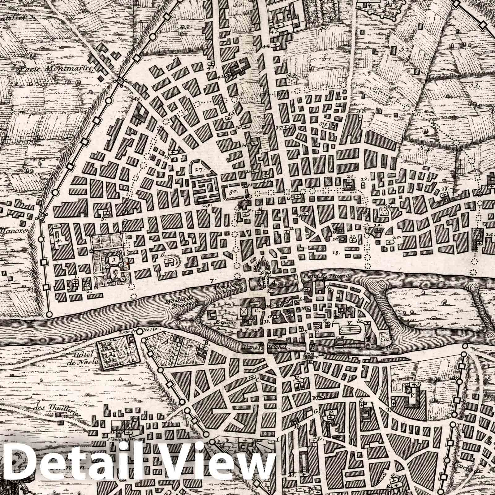Paris, France - Fifth Plan, 1705 - Historical Map Print