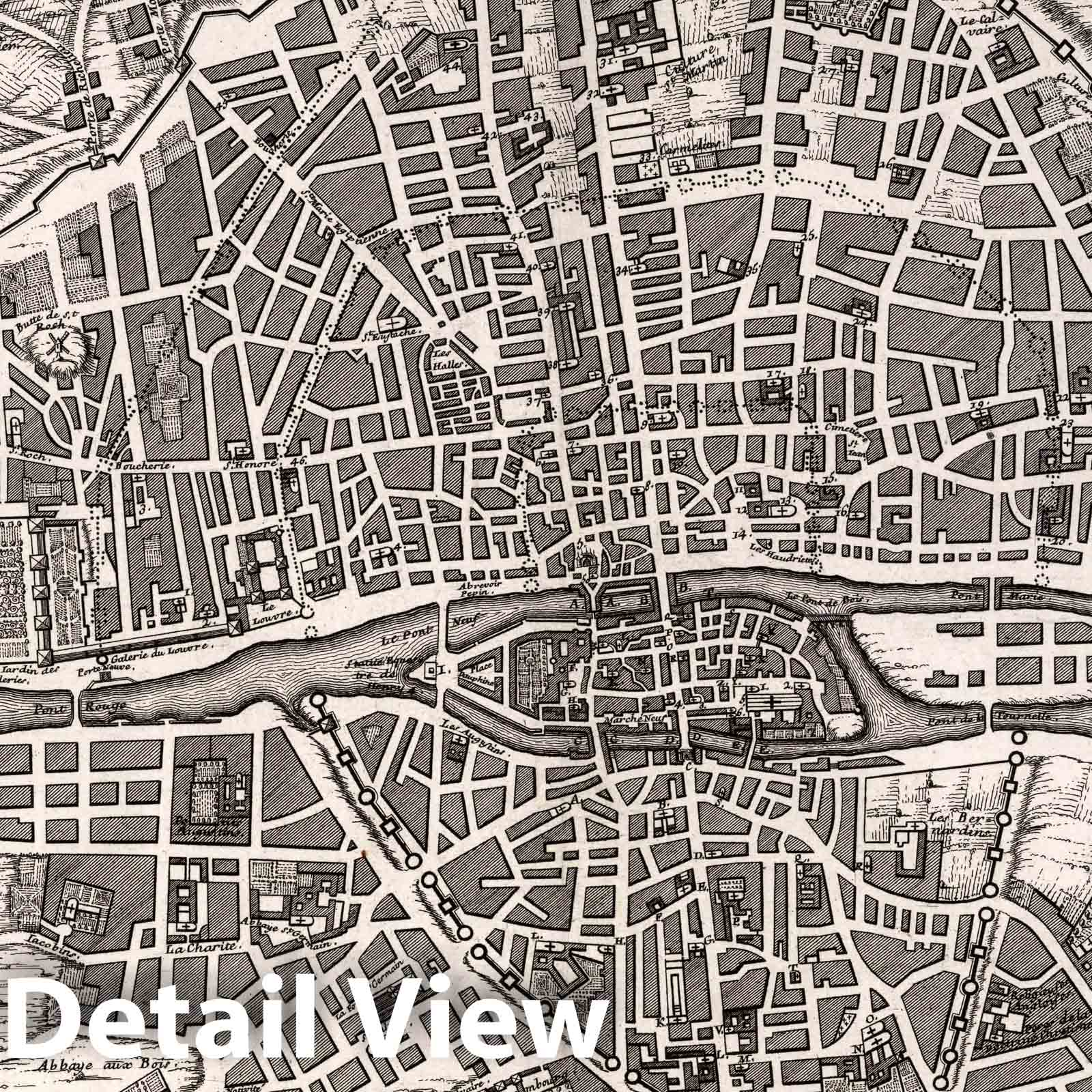 Paris, France - Historical Growth Map, 1705 - Historical Map Print