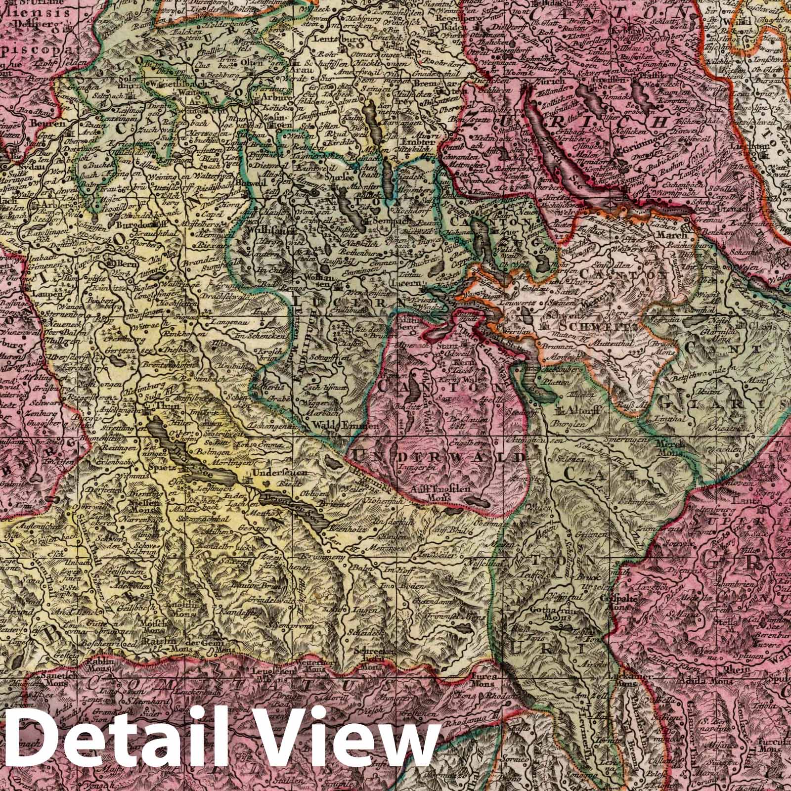 Switzerland, 1730 - Historical Map Print from Seutter Atlas