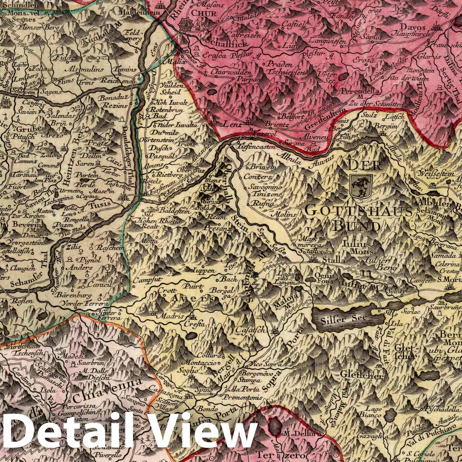 Rhaetia and Adjoining Regions, 1740 - Historical Map Print
