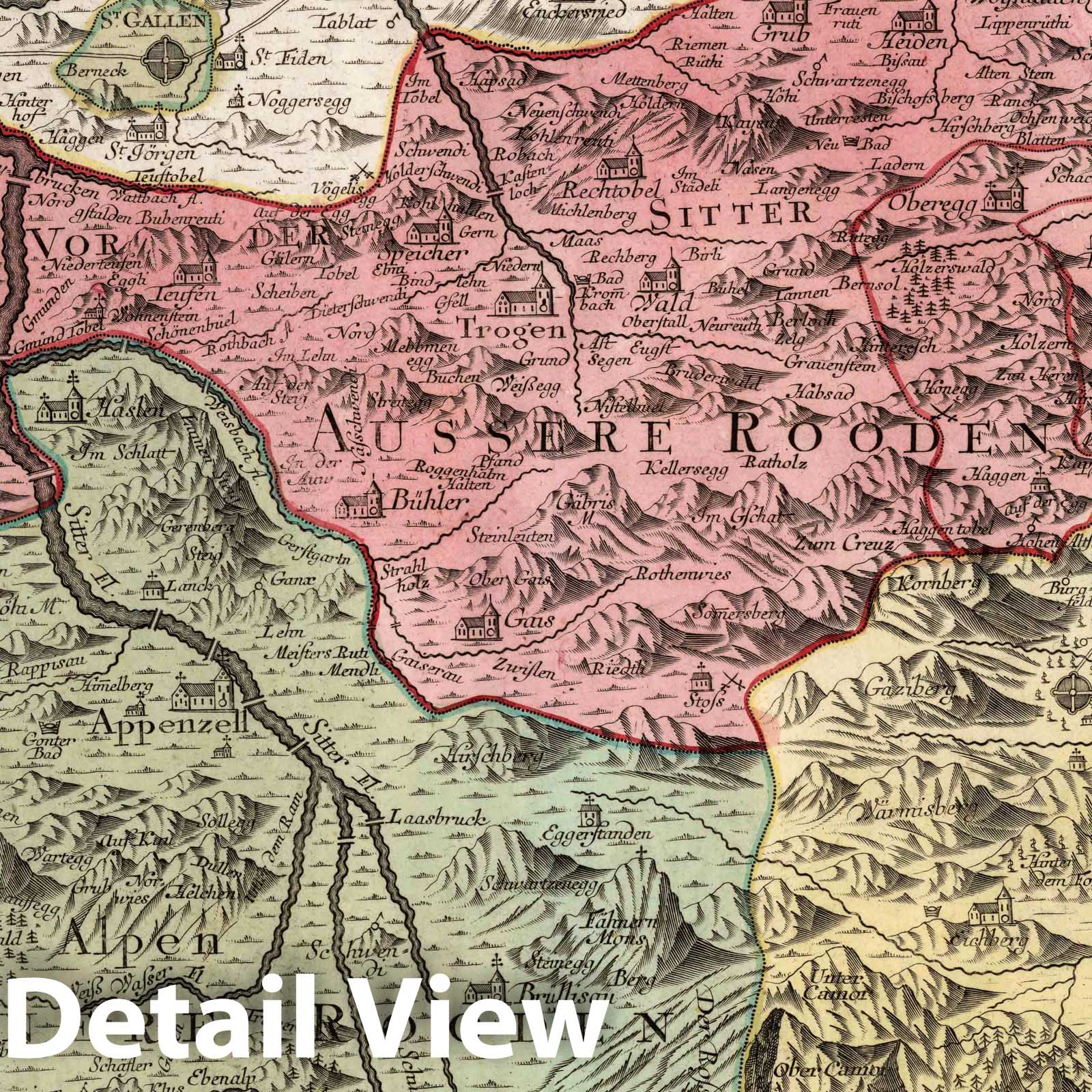 Appenzell, 1740 - Historical Map Print from Seutter Atlas