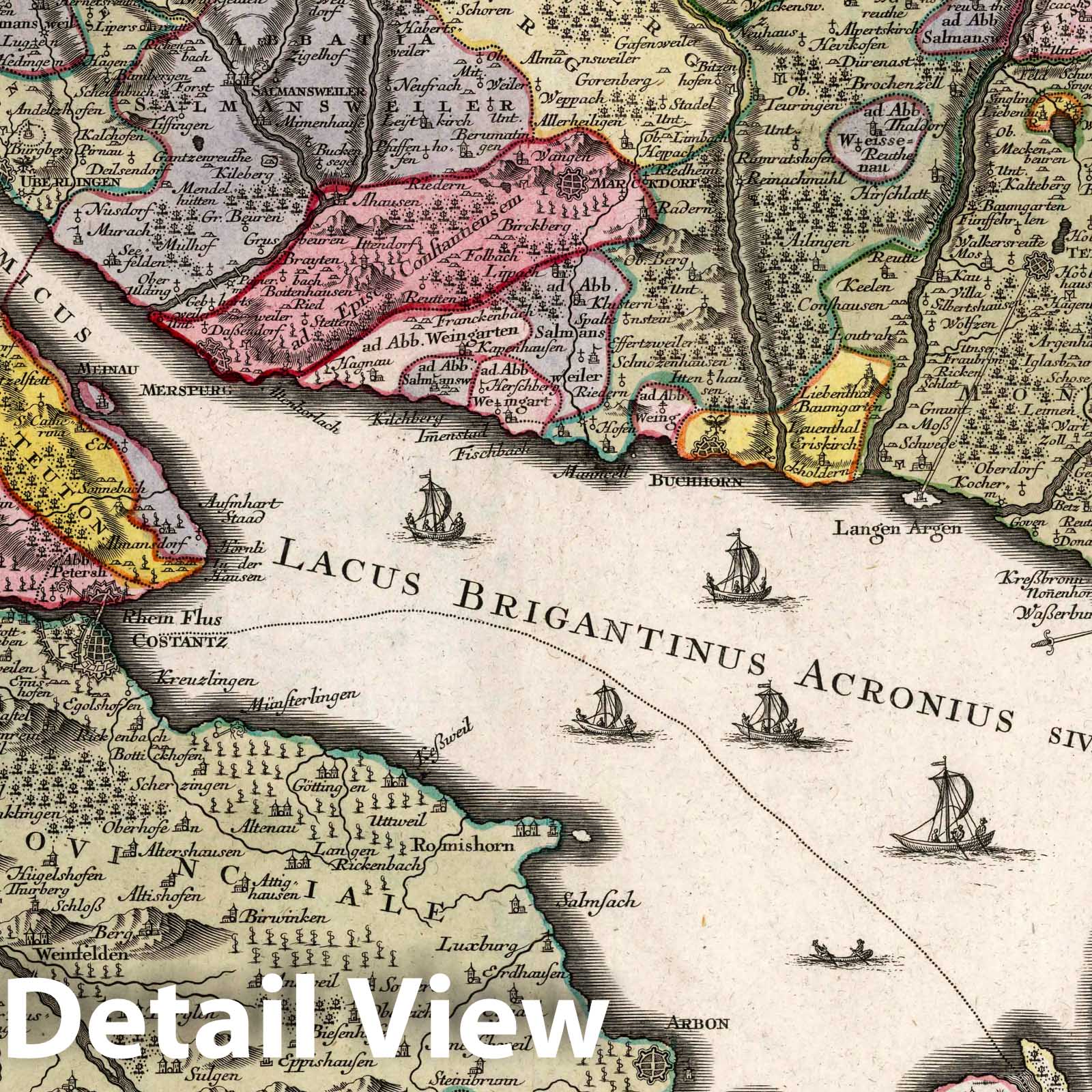 Lake Constance (Lacus Bodamicus) - 1720 Historical Map Print