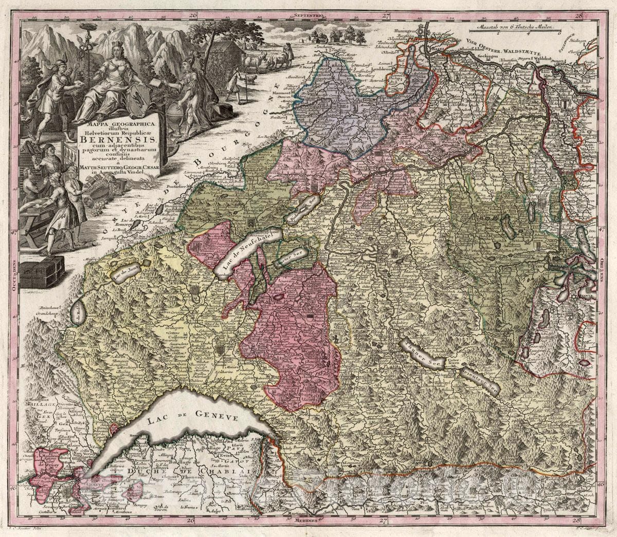 Historic Map : Switzerland,Helvetiorum Republicae Bernensis, 1740 Atlas , Vintage Wall Art
