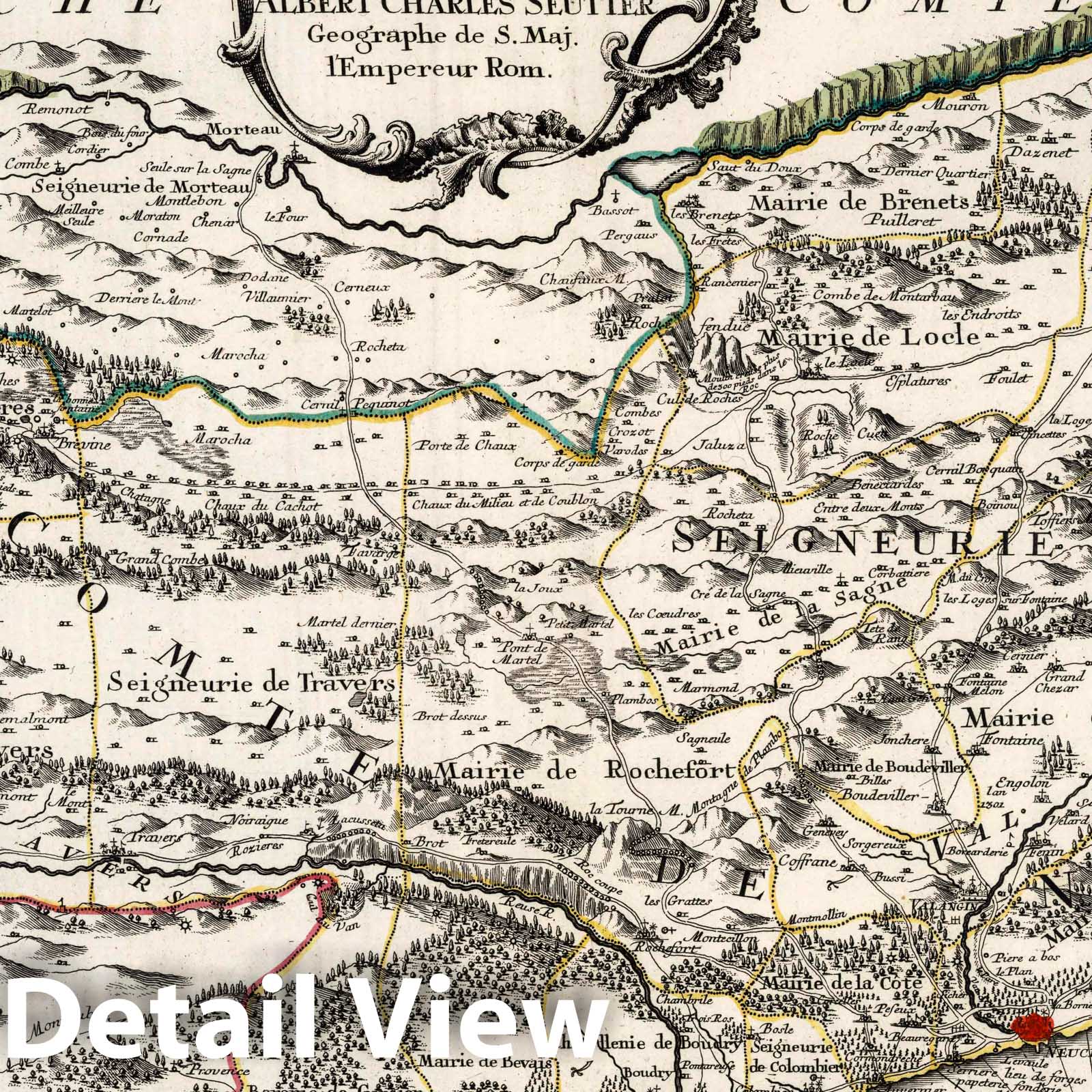 Neuchatel and Vallangin, Switzerland 1740 Historical Map Print