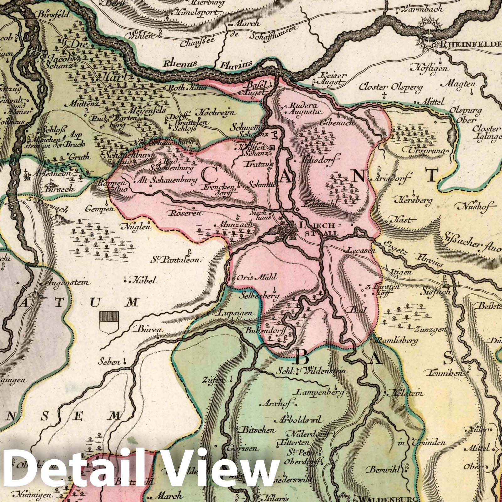 Basel Territory, Switzerland 1740 Historical Map Print