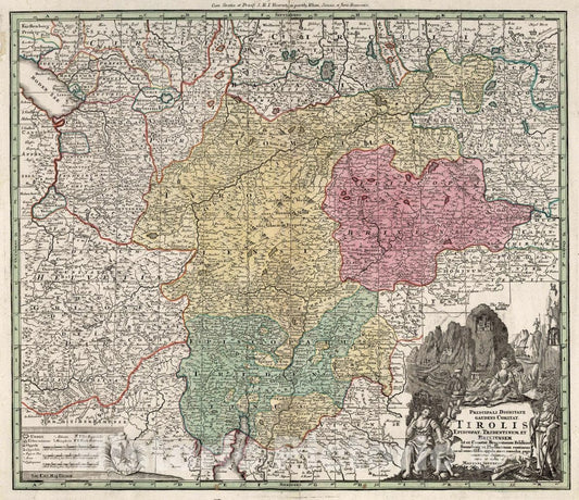Historic Map : Austria, 16. Tirolis, Episcopat, Tridentinum, Brixiensem, 1730 Atlas , Vintage Wall Art