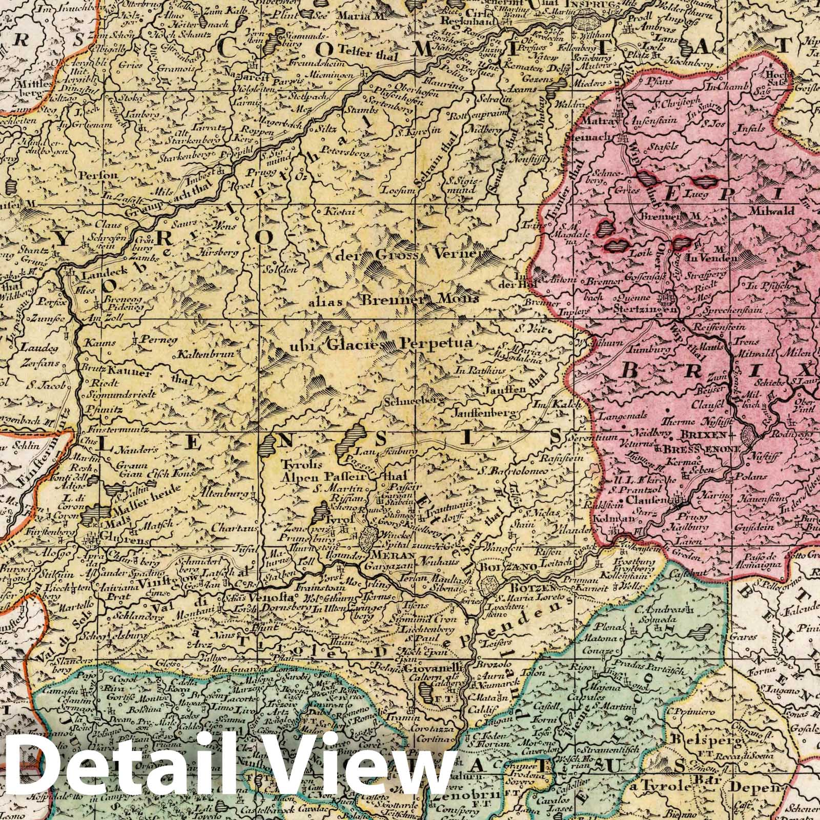 Historic Map : Austria, 16. Tirolis, Episcopat, Tridentinum, Brixiensem, 1730 Atlas , Vintage Wall Art