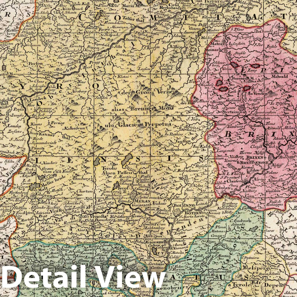 Historic Map : Austria, 16. Tirolis, Episcopat, Tridentinum, Brixiensem, 1730 Atlas , Vintage Wall Art