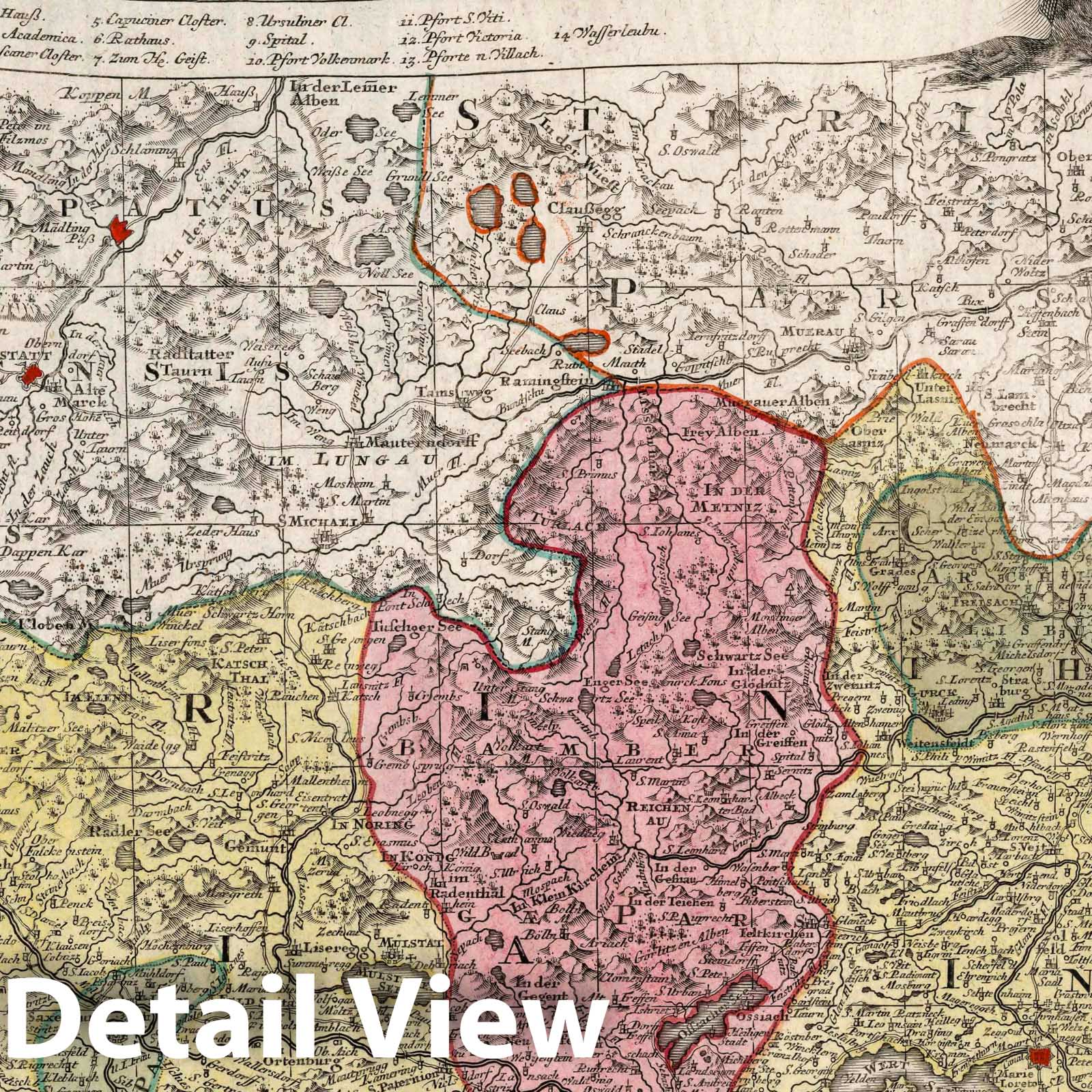 Carinthia, Salzburg, and Bamberg, 1735 - Historical Map Print