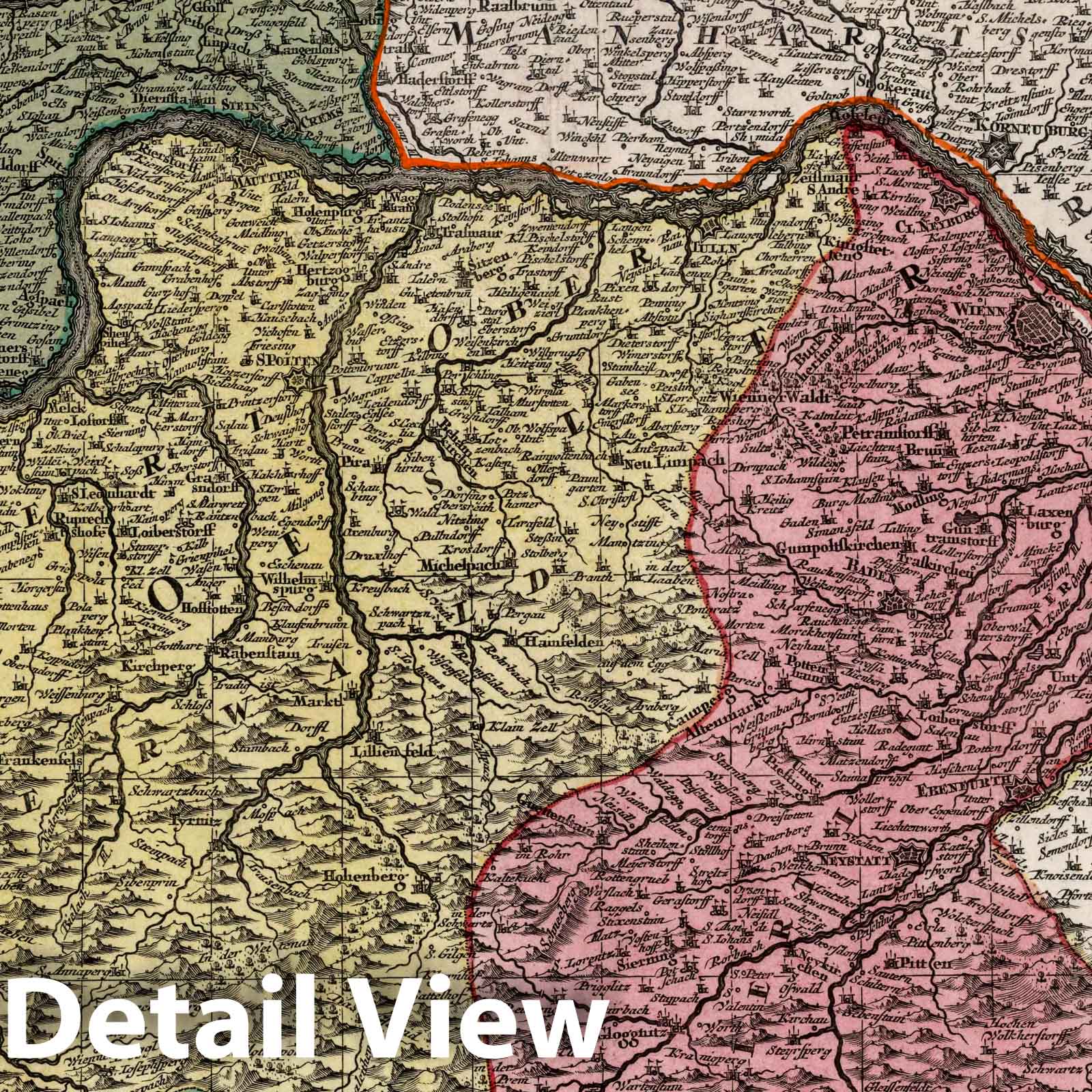 Lower Austria, 1730 - Historical Map Print from Seutter Atlas