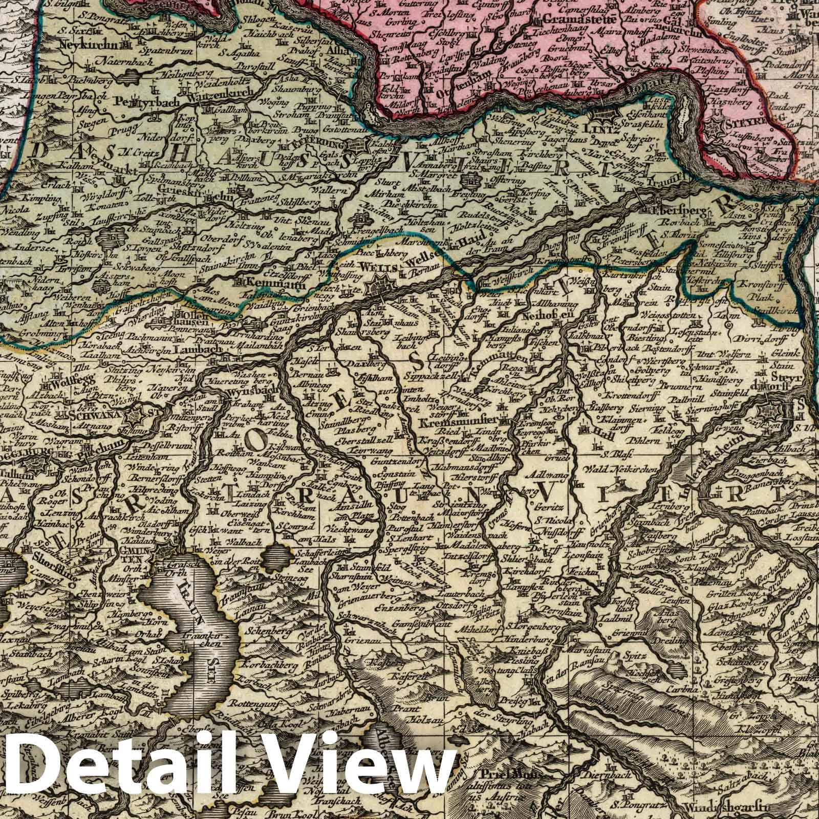 Upper Austria - Plate No. 20, 1730 - Seutter Atlas Historical Map Print