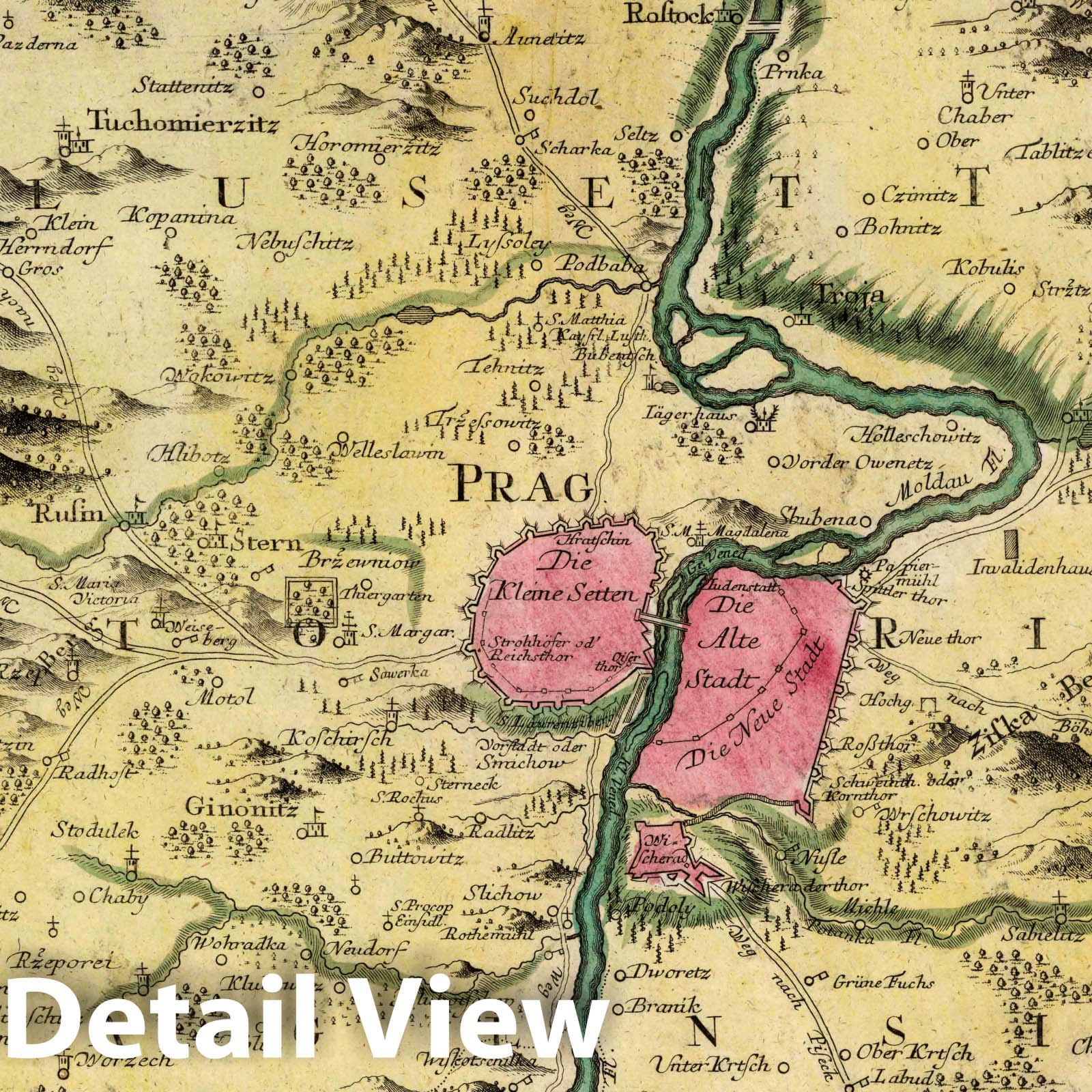 Prague, Bohemia 1730 Historical Map Print