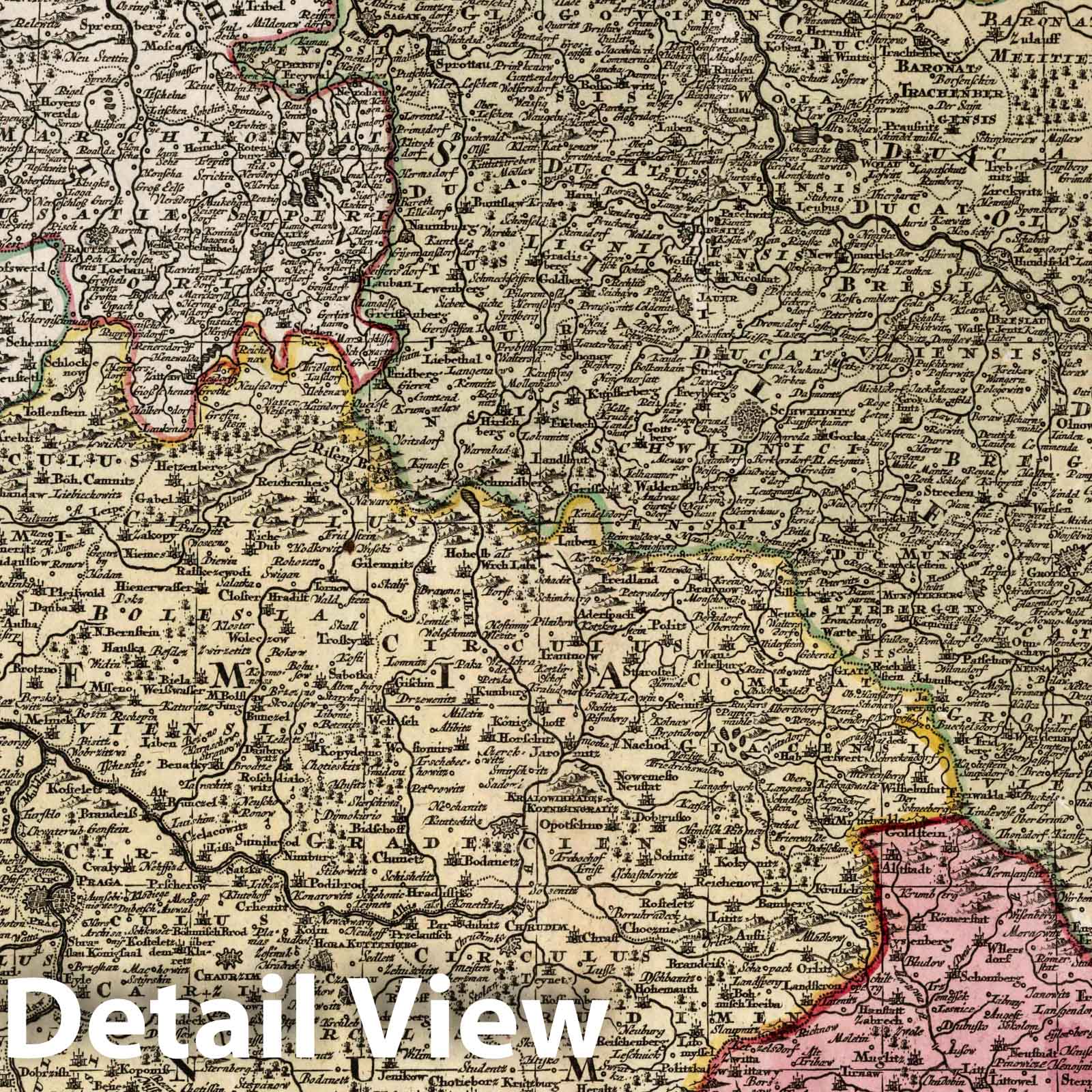 Bohemia, Silesia, Moravia, and Lusatia, 1740 - Historical Map Print