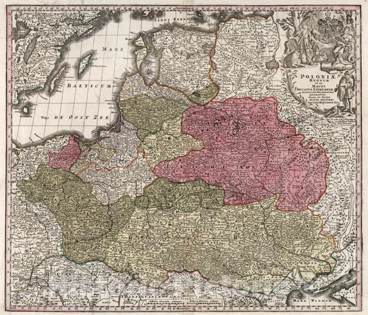 Historic Map : Estonia, 36. Poloniae Regnum ut et Lithuaniae, 1728 Atlas , Vintage Wall Art