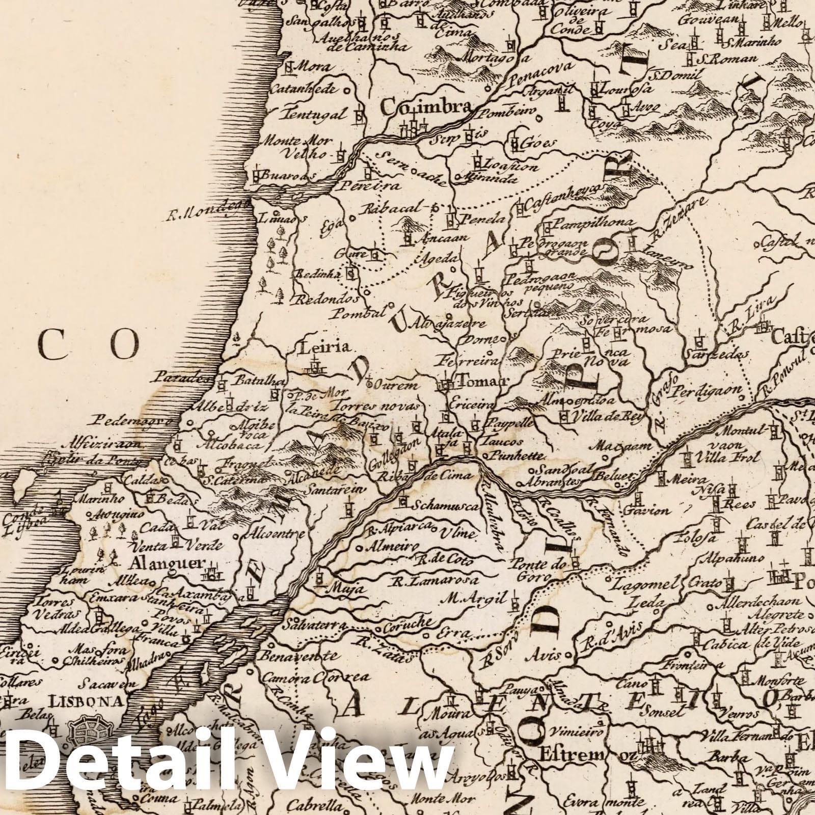Portugal, 1750 - Historical Map Print from Seutter Atlas
