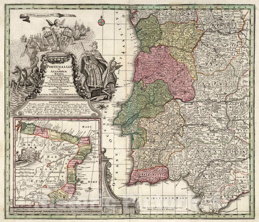 Historic Map : Portugal, 2. Portugalliae et Algarbiae Regna Bresiliae Regnum, 1740 Atlas , Vintage Wall Art
