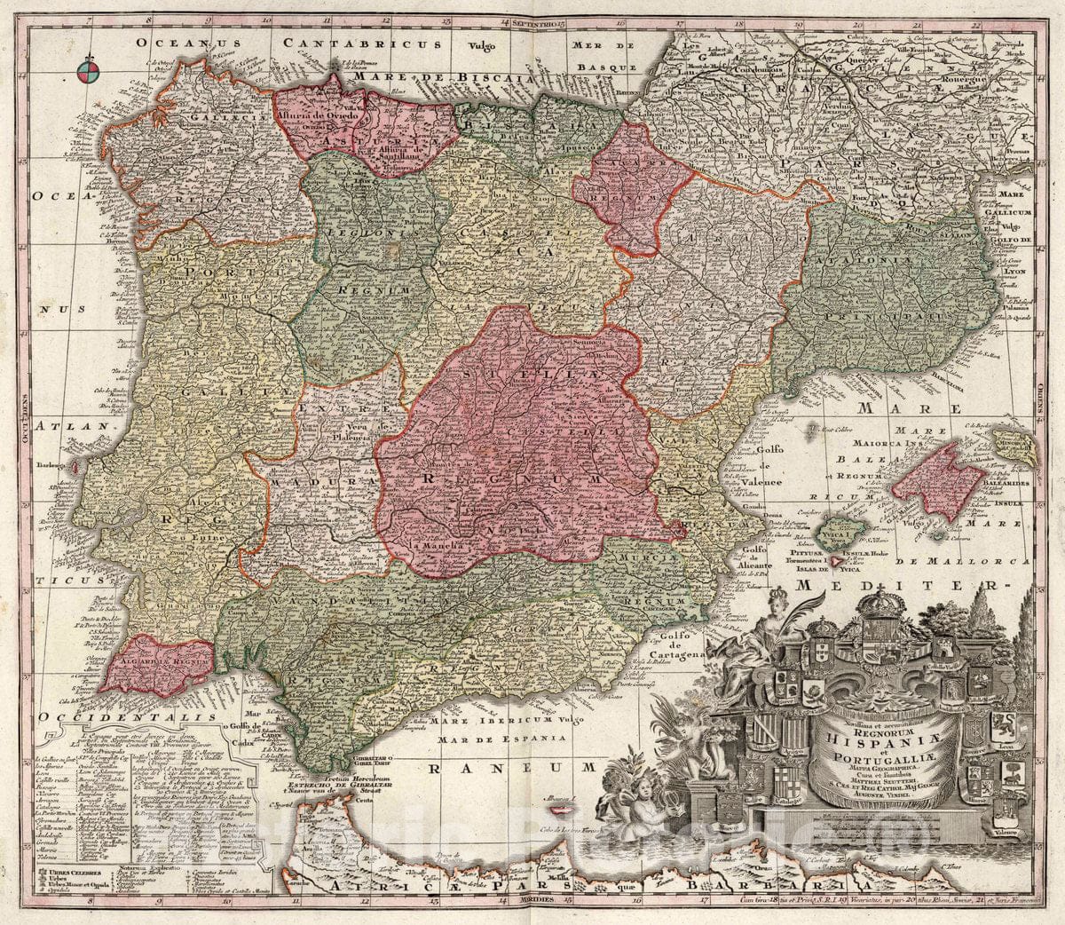 Historic Map : Spain, Iberian Peninsula 3. Regnorum Hispaniae et Portugalliae, 1740 Atlas , Vintage Wall Art