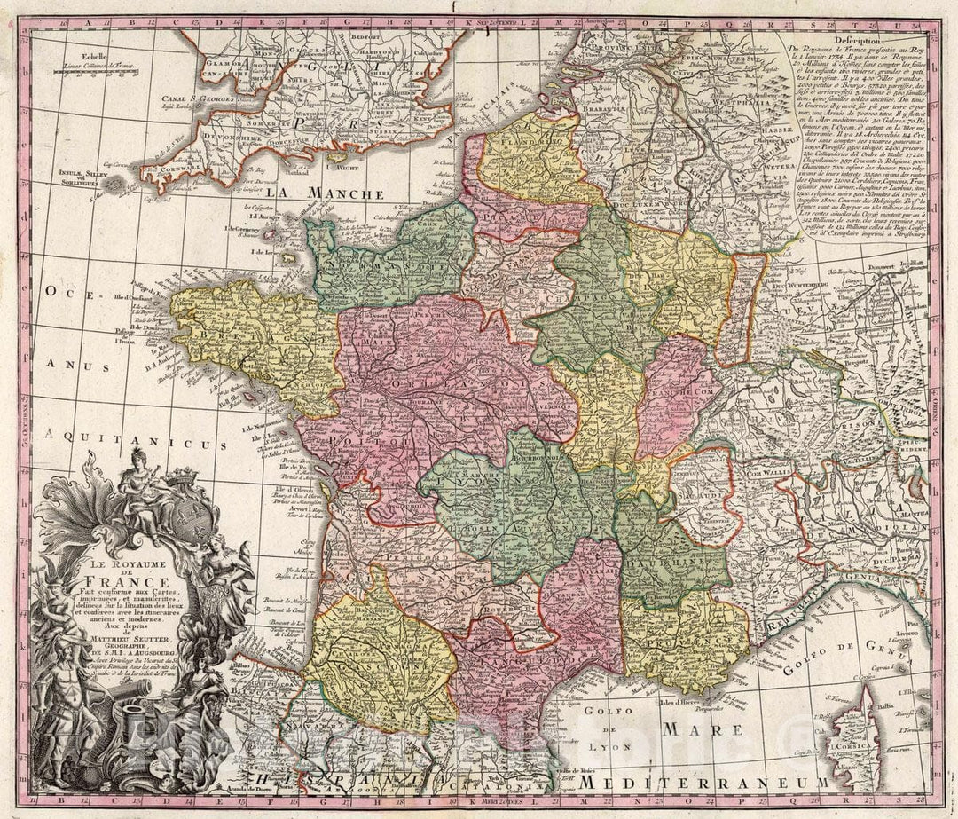 Historic Map : France, 8. La Royaume de France, 1740 Atlas , Vintage Wall Art