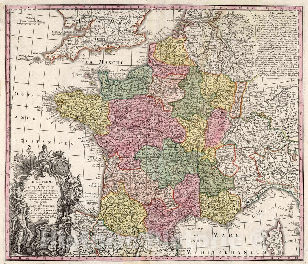 Historic Map : France, 8. La Royaume de France, 1740 Atlas , Vintage Wall Art