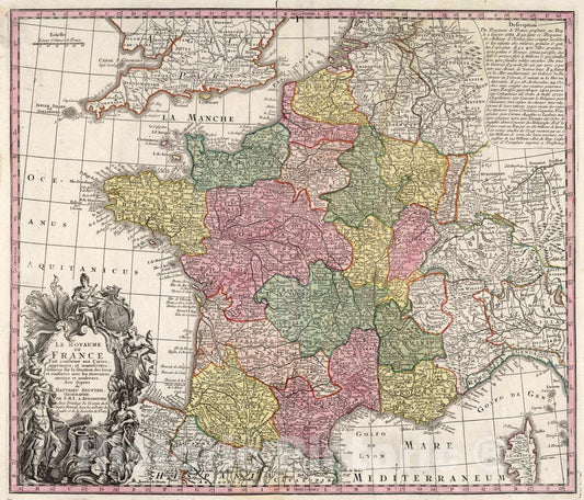 Historic Map : France, 8. La Royaume de France, 1740 Atlas , Vintage Wall Art