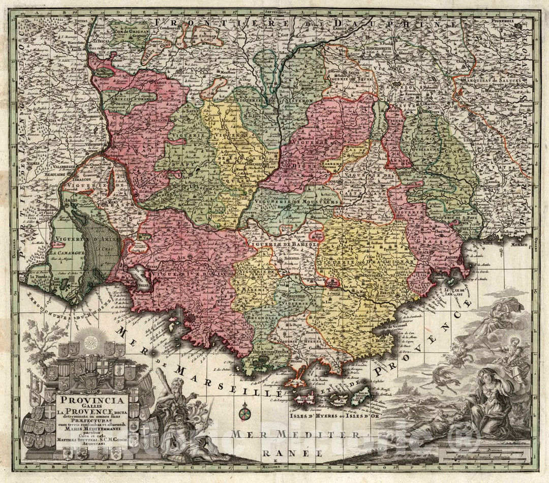 Historic Map : Provence , France 9. Provincia Gallis la Provence, 1750 Atlas , Vintage Wall Art