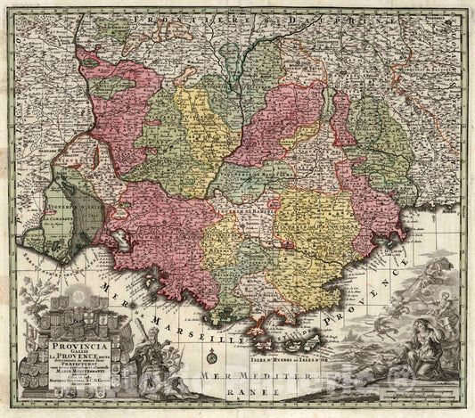 Historic Map : Provence , France 9. Provincia Gallis la Provence, 1750 Atlas , Vintage Wall Art