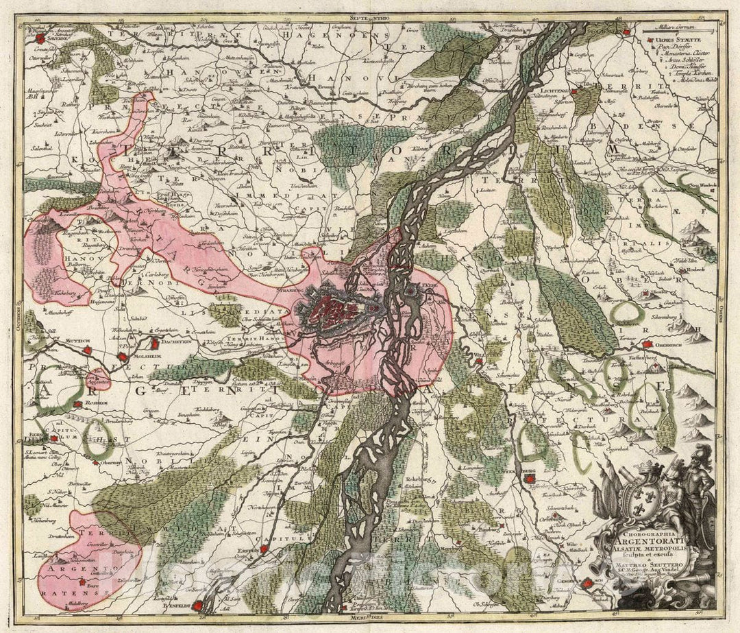 Historic Map : Strasbourg , France 11. Chorographia Argentorati, Alsatiae Metropolis, 1740 Atlas , Vintage Wall Art