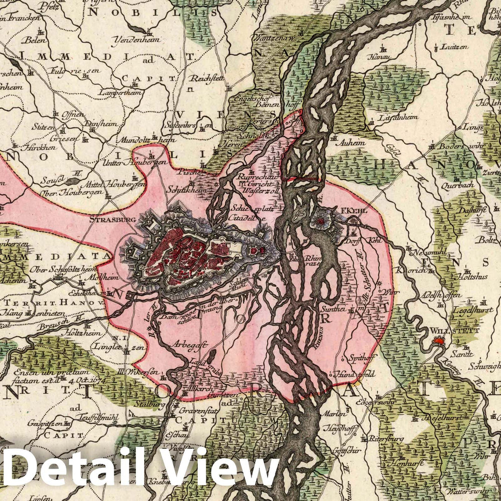 Historic Map : Strasbourg , France 11. Chorographia Argentorati, Alsatiae Metropolis, 1740 Atlas , Vintage Wall Art