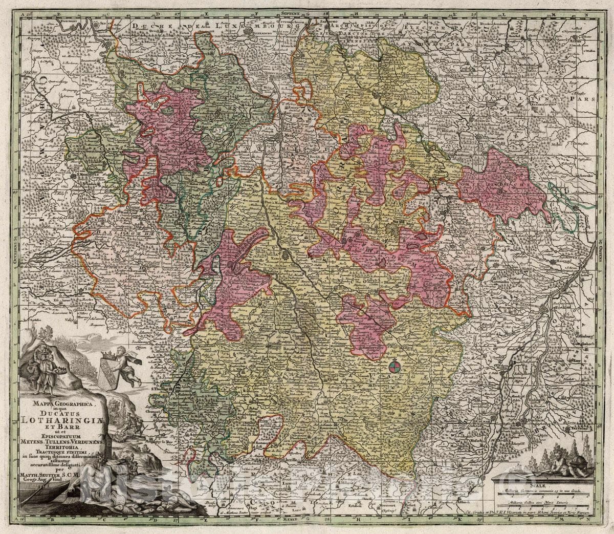 Historic Map : Lorraine , FranceMappa Geographica in Qua Ducatus Lotharingiae et Barr, 1730 Atlas , Vintage Wall Art