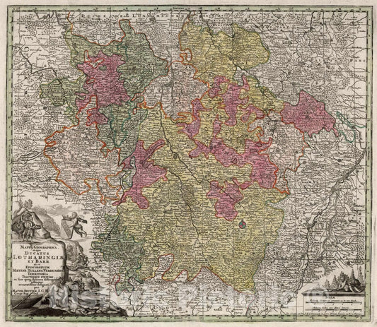 Historic Map : Lorraine , FranceMappa Geographica in Qua Ducatus Lotharingiae et Barr, 1730 Atlas , Vintage Wall Art