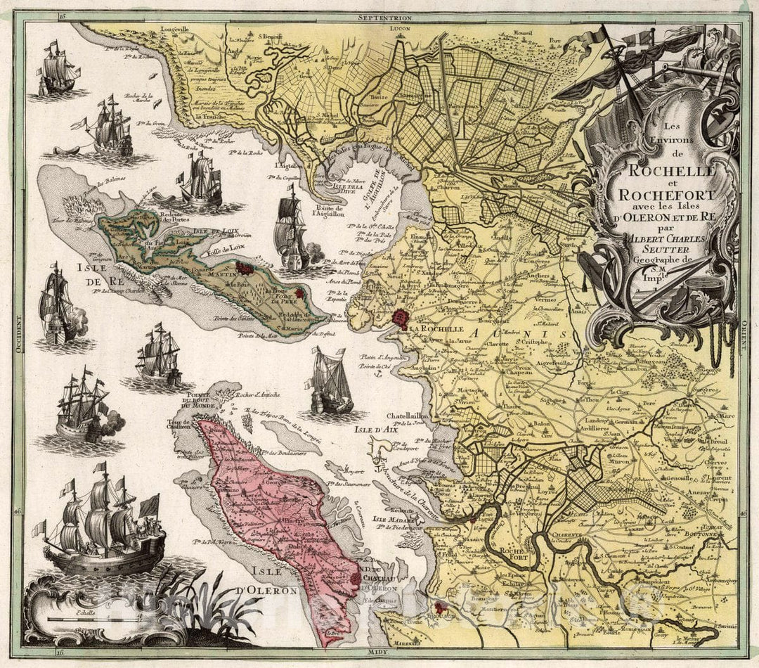 Historic Map : Oleron Island , France 17. Les Environs de Rochelle et Rochefort, 1740 Atlas , Vintage Wall Art