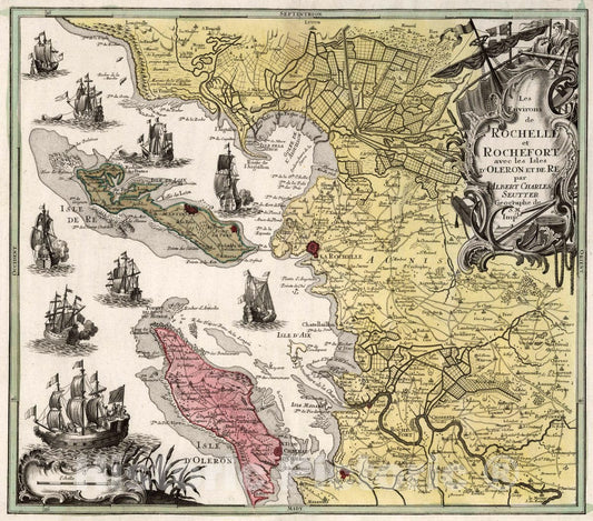 Historic Map : Oleron Island , France 17. Les Environs de Rochelle et Rochefort, 1740 Atlas , Vintage Wall Art